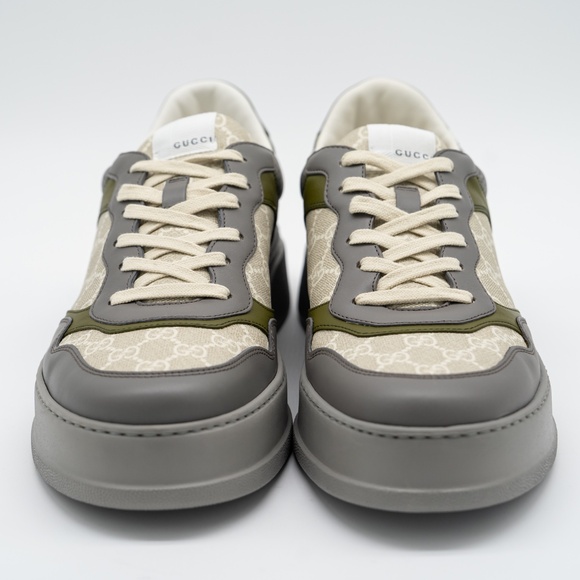 Size 14.5G 15 US Gucci GG Chunky B Sneakers Green Beige Grey GG Leather - Picture 2 of 12